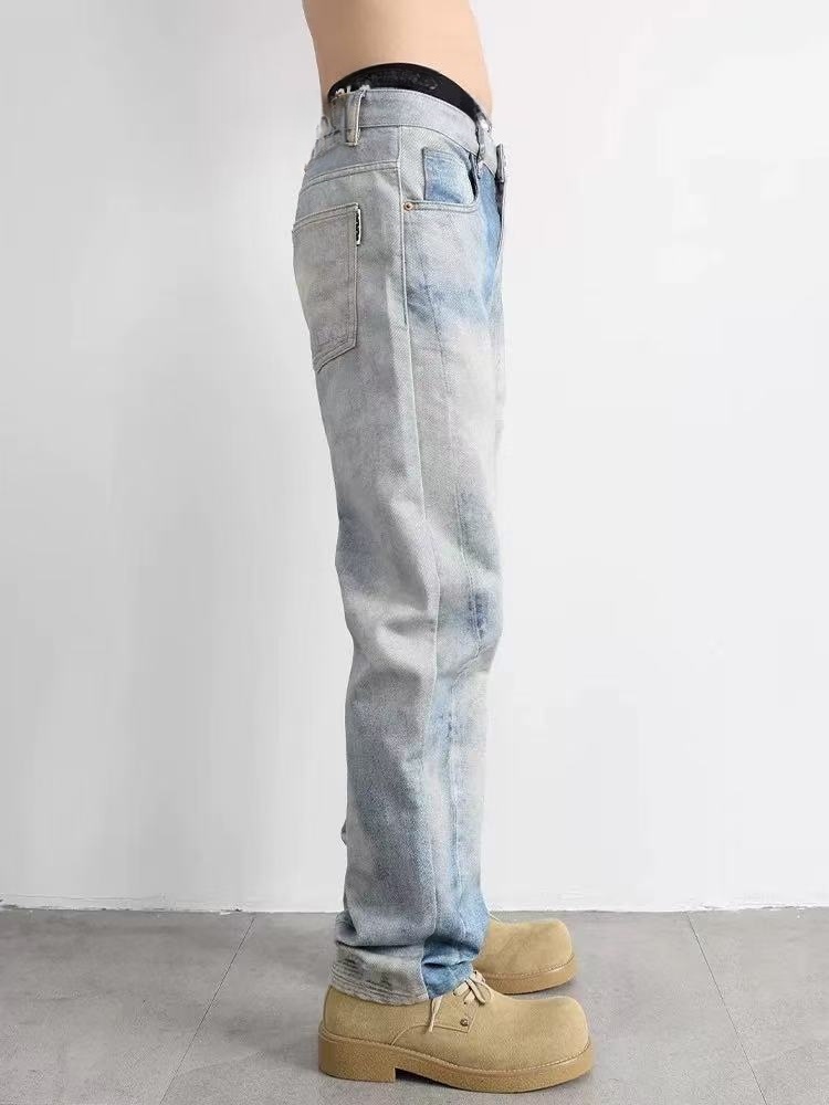 Men's Acid Wash Straight Leg Stretch Jeans — Cloud Faded Blue - Sizes M, XXL, view 8