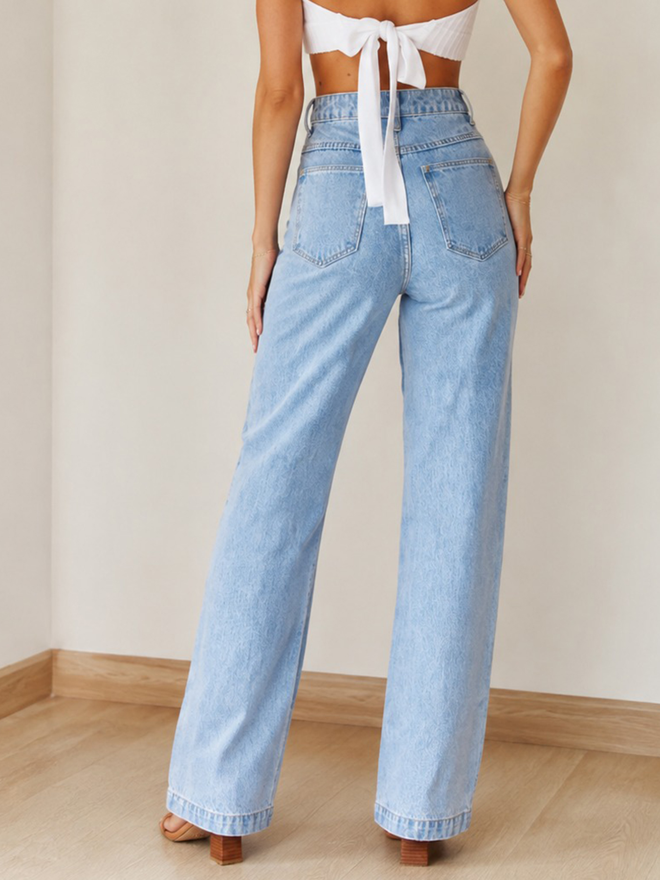 Women's Light Wash Wide-Leg Jeans — Mid-Rise, Five-Pocket Denim, view 3