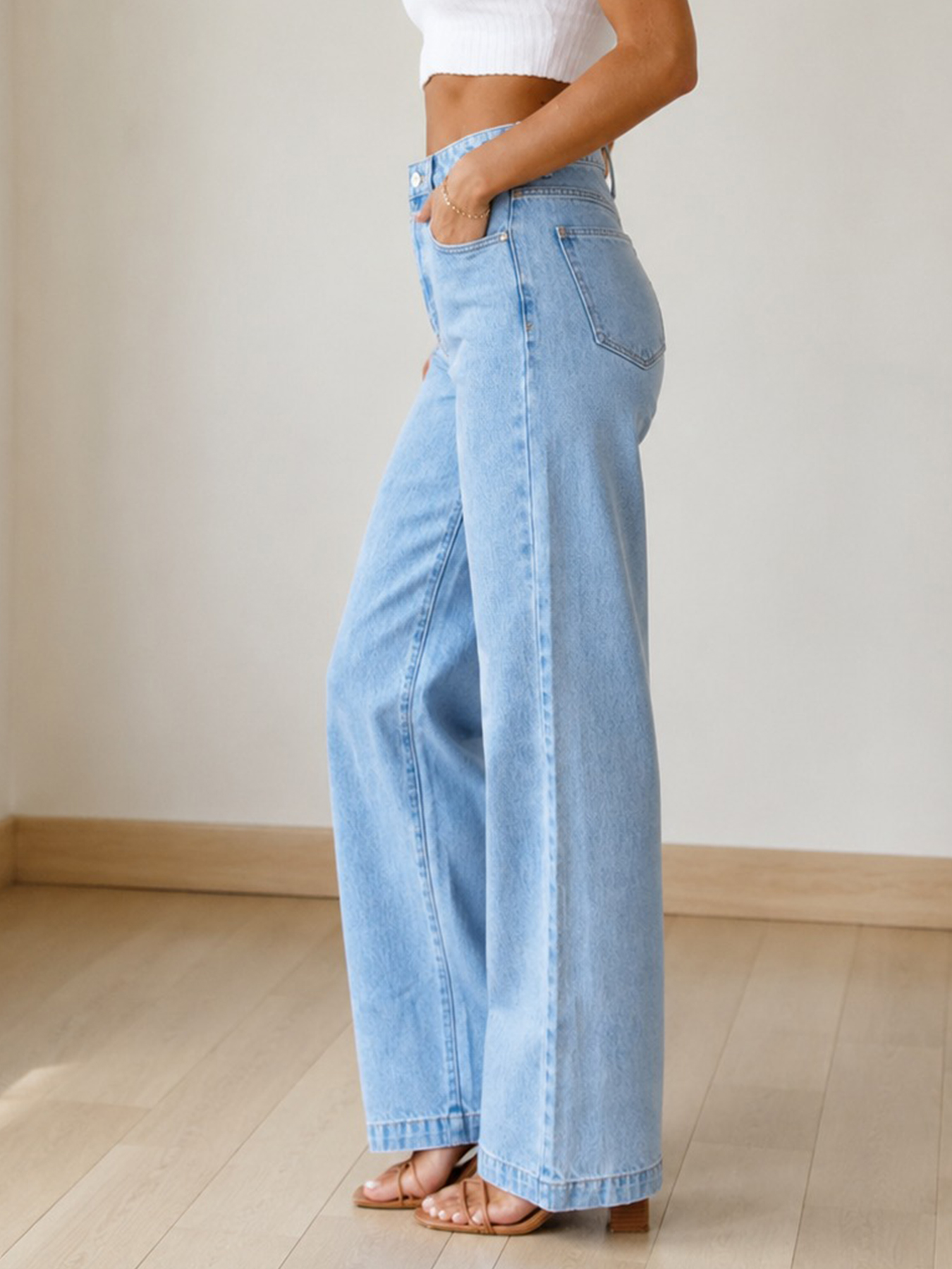 Women's Light Wash Wide-Leg Jeans — Mid-Rise, Five-Pocket Denim, view 2