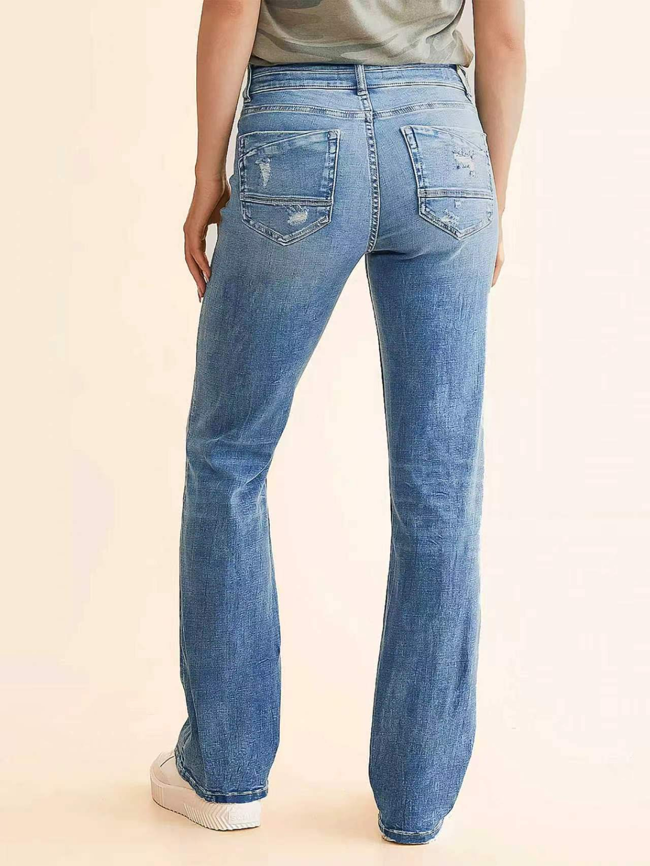 Women's High Waist Double-Button Ripped Flare Jeans, Light Wash, view 4