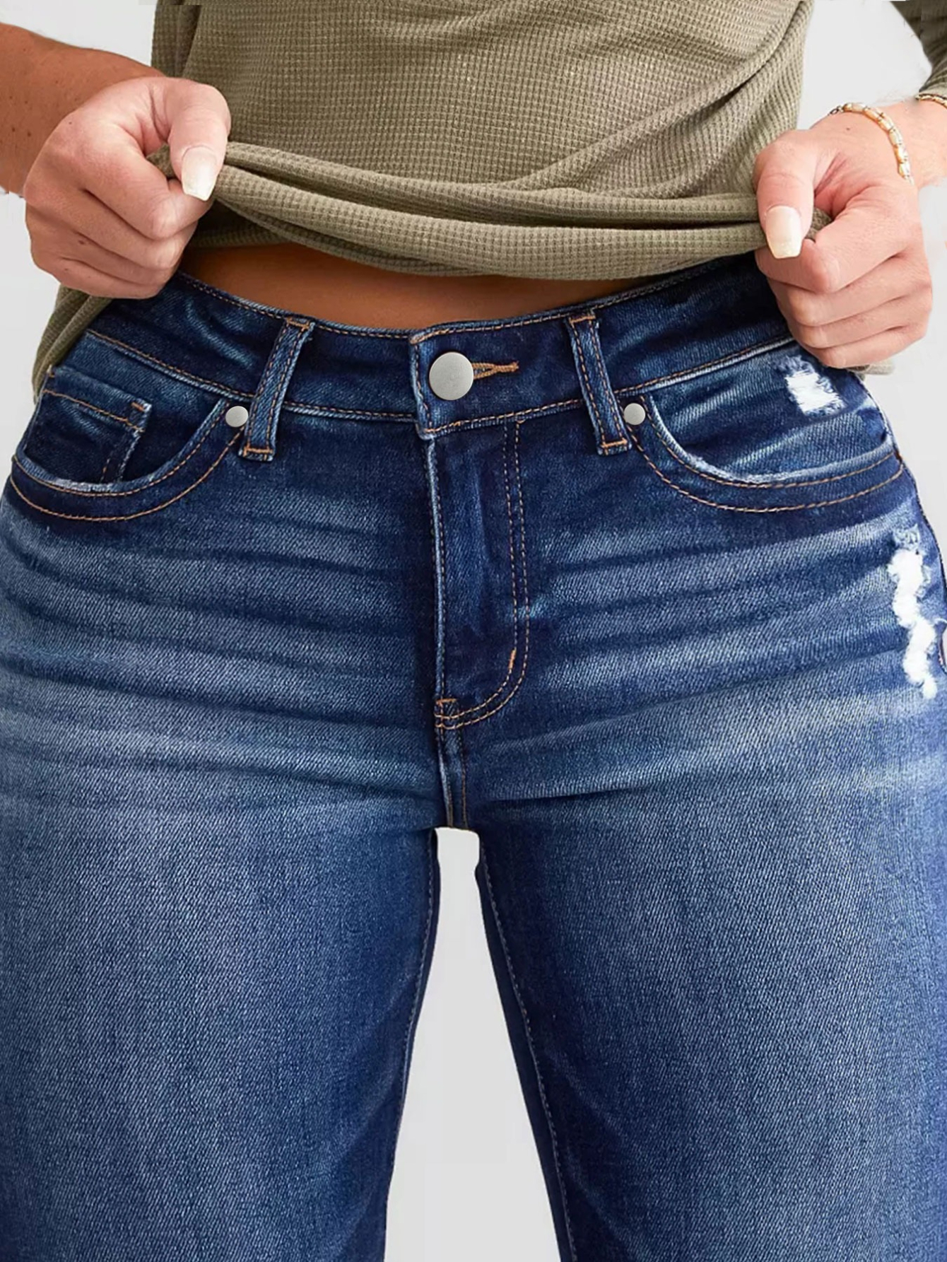 Women's Mid-Rise Flare Jeans — Contrast Shadow Wash Stretch Denim - S-XXL
