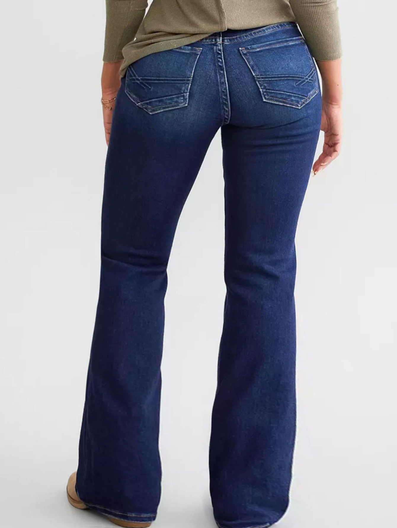 Women's Mid-Rise Flare Jeans — Contrast Shadow Wash Stretch Denim - S-XXL, view 3