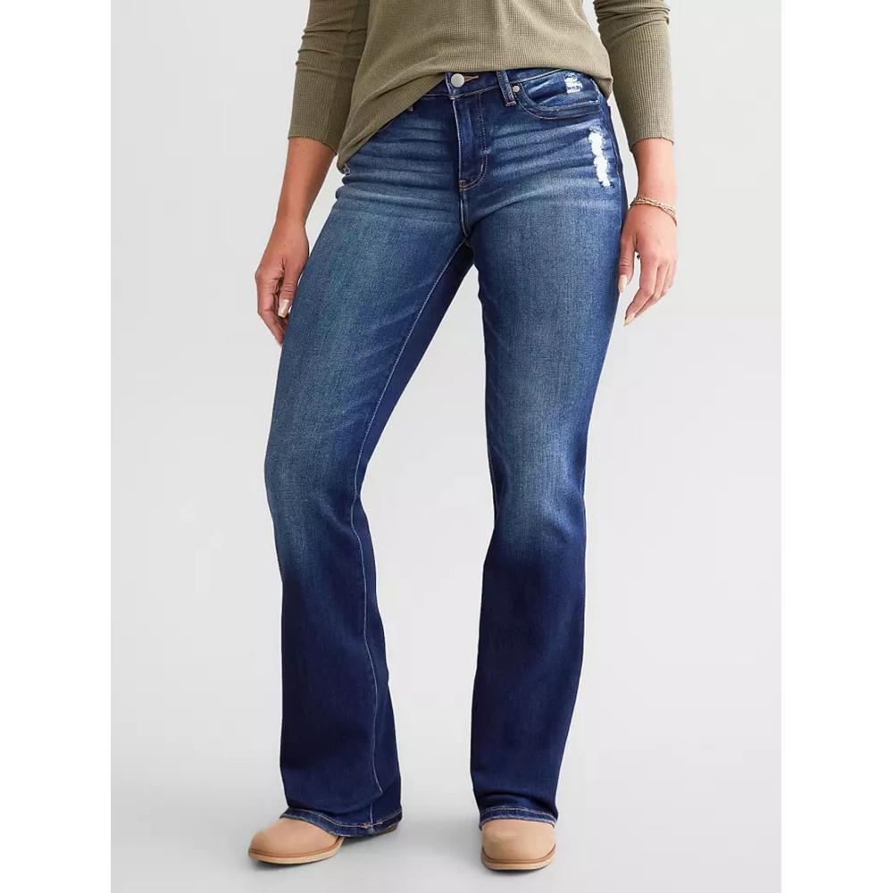Women's Mid-Rise Flare Jeans — Contrast Shadow Wash Stretch Denim - S-XXL, view 4