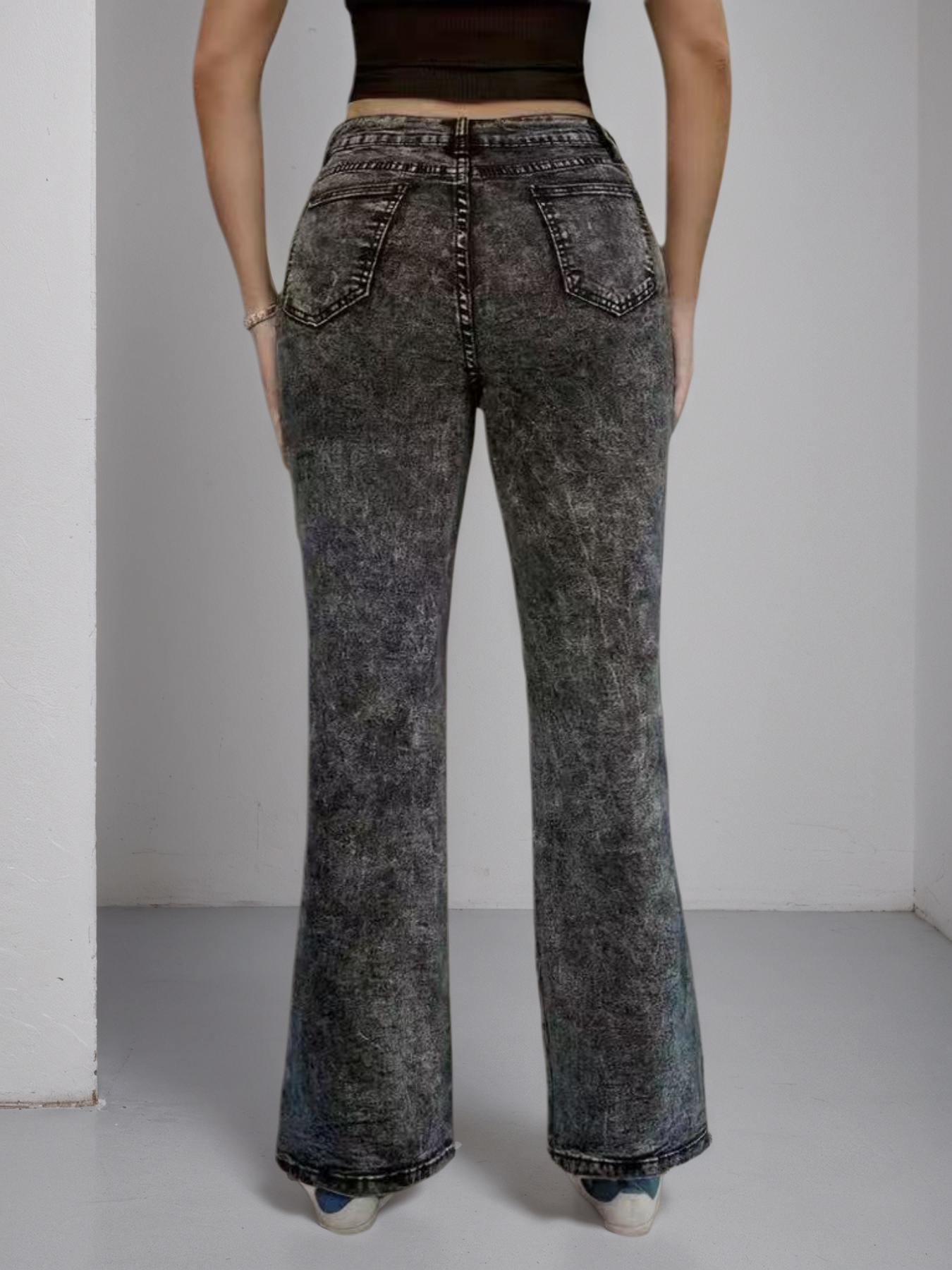 Women's Snap-Button Side Seam Flare Jeans, High Waist Acid Wash Denim - S-XXL, view 2
