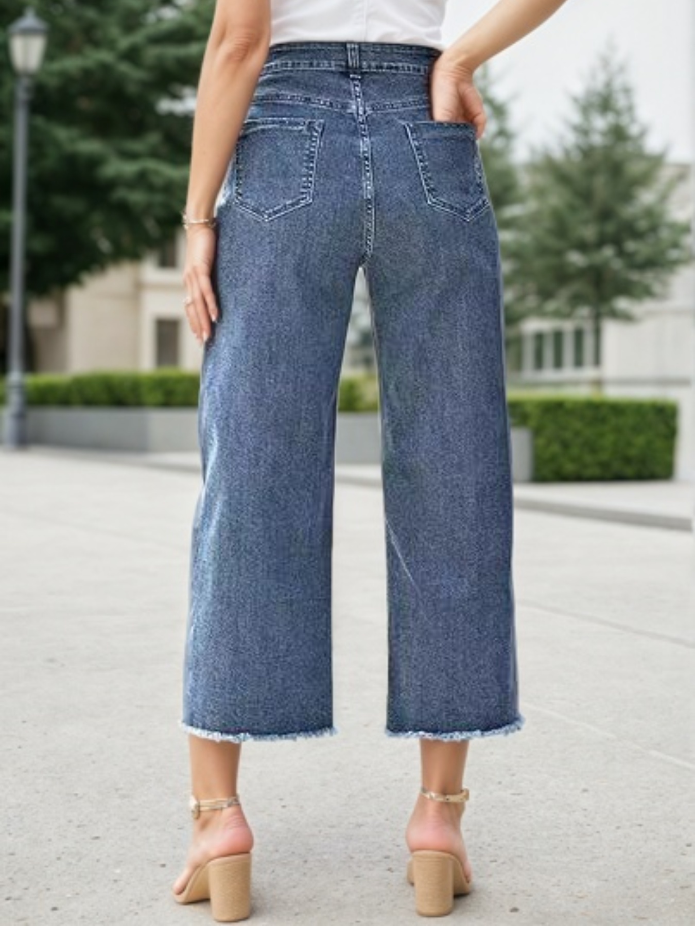 Women's High-Waist Wide-Leg Cropped Jeans — Seam Front, Raw Frayed Hem, view 4