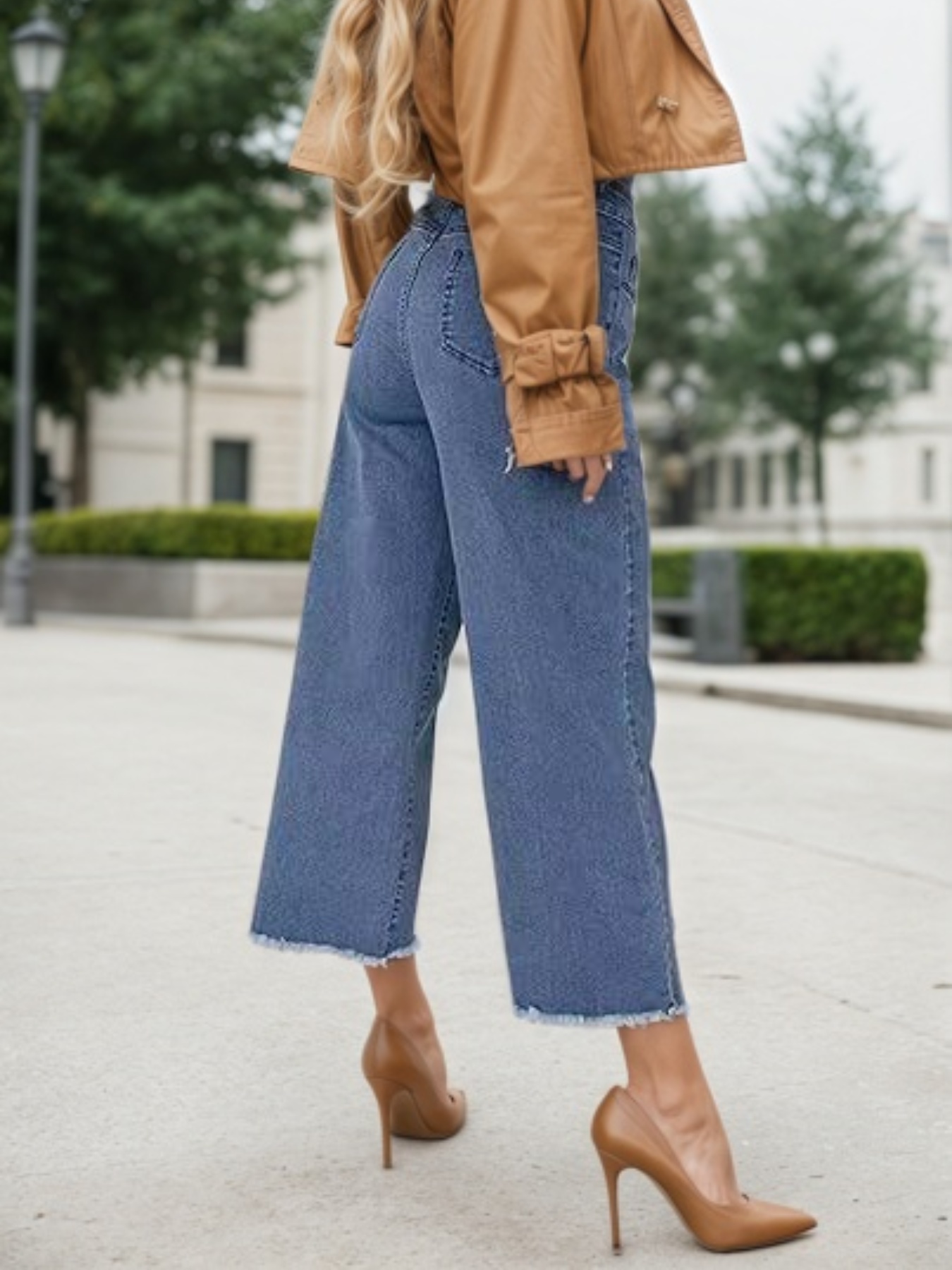 Women's High-Waist Wide-Leg Cropped Jeans — Seam Front, Raw Frayed Hem, view 5