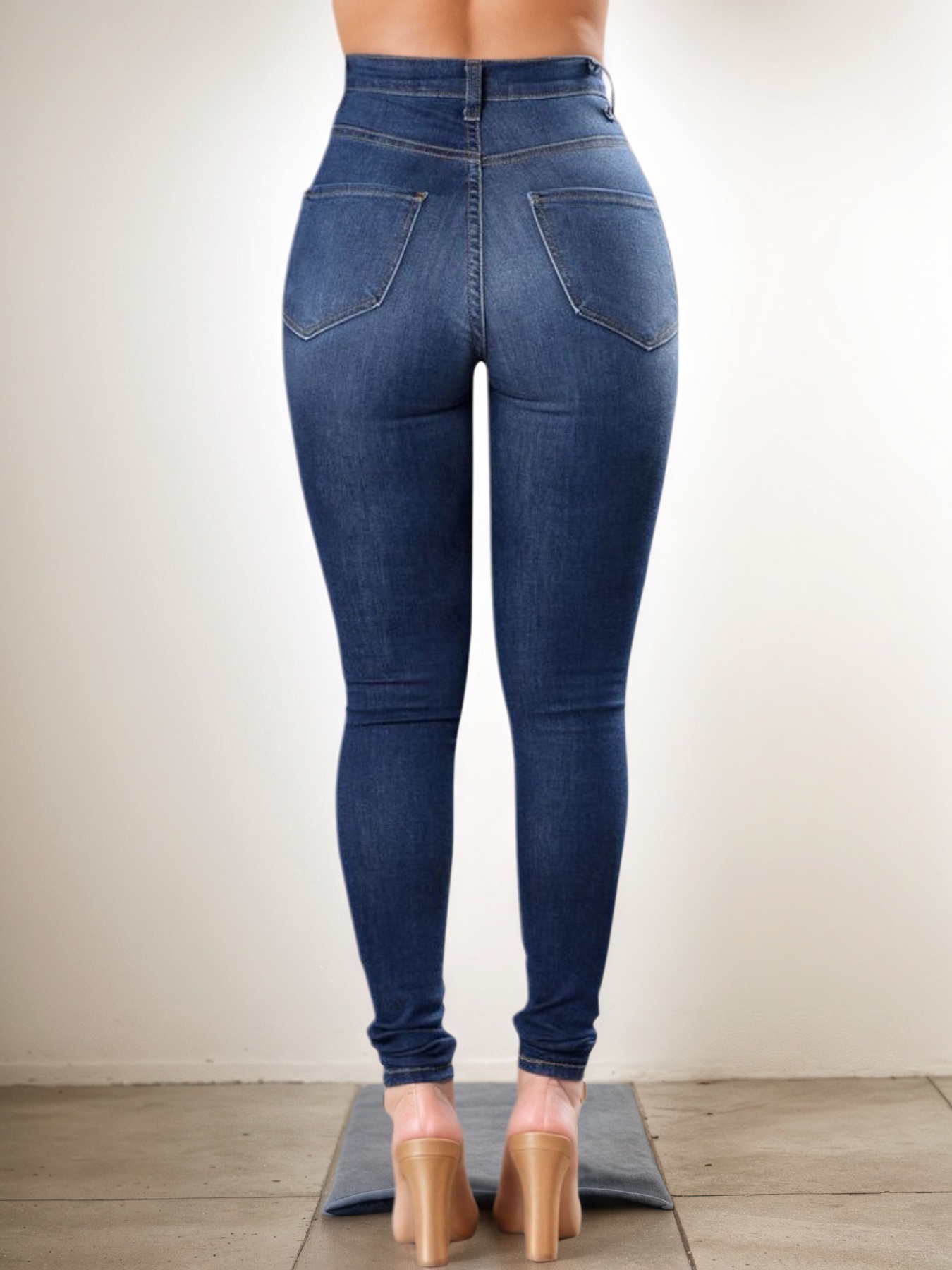 Women's High Waisted Ripped Skinny Jeans — Dark Wash Stretch Denim - Sizes S-XXL, view 4
