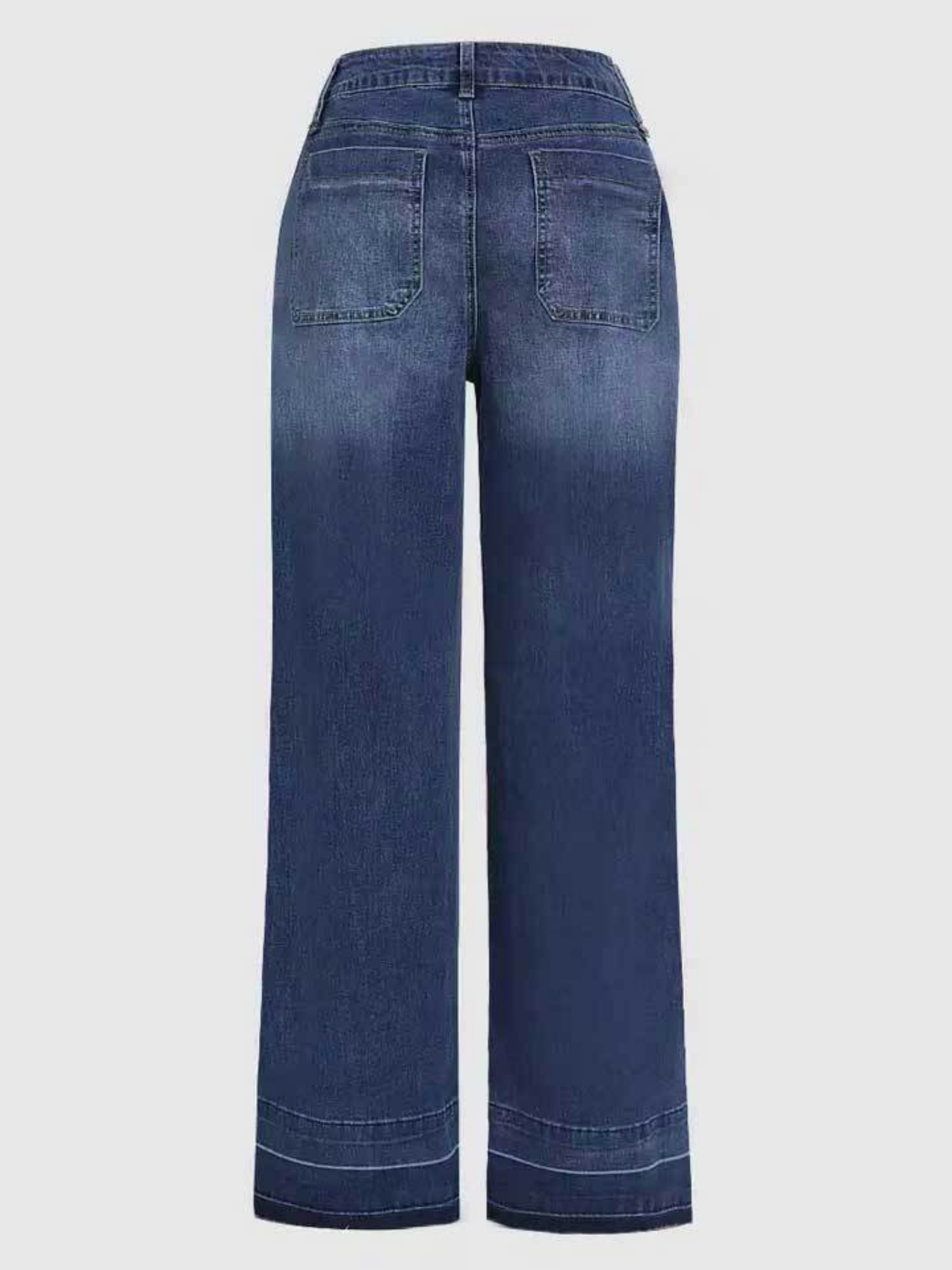 Women's Wide Leg Jeans — Mid Rise, Patch Pocket, Faded Indigo Denim, view 6