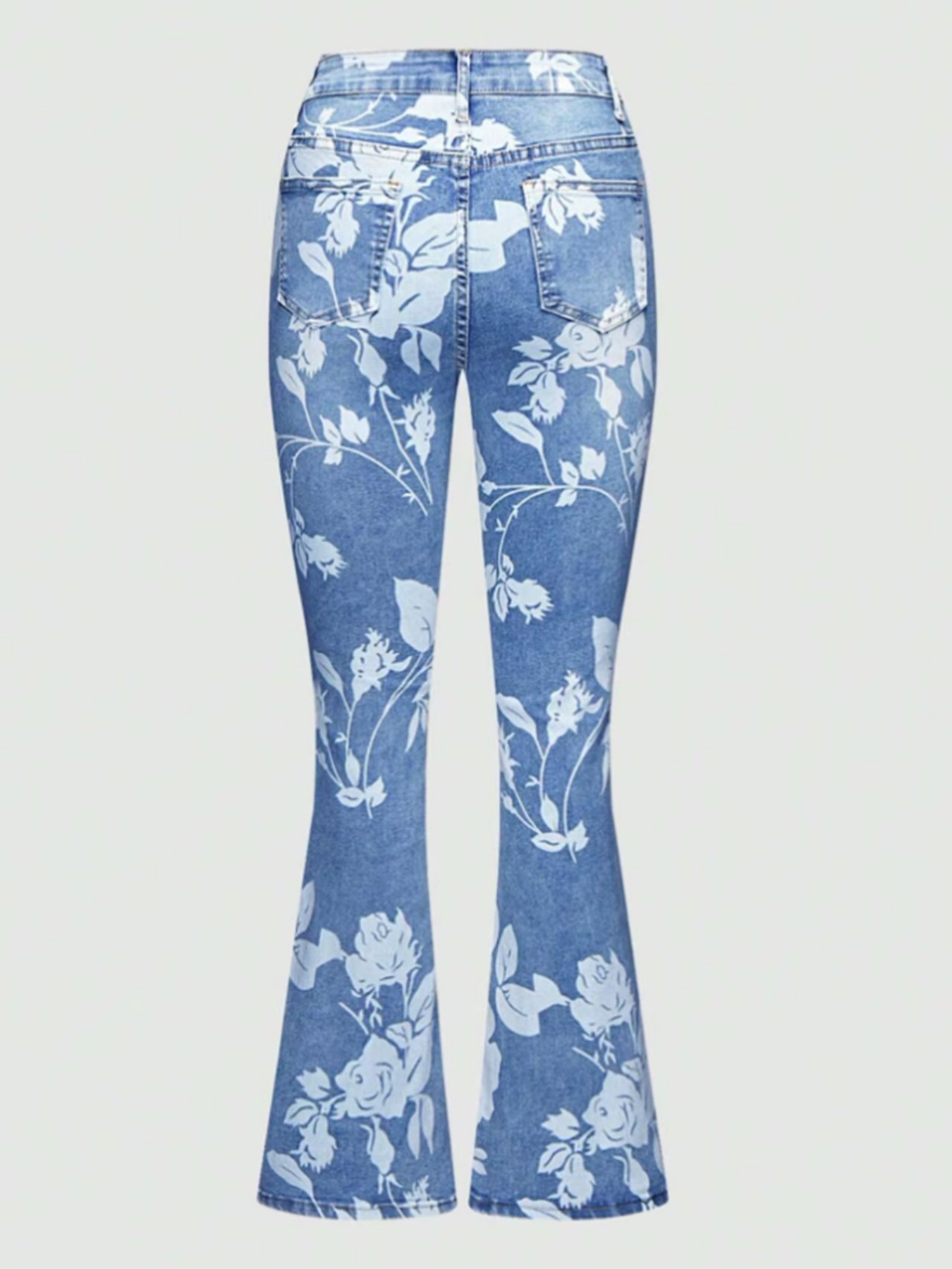Women's Floral Print Flare Jeans — High-Waisted Light Wash Bootcut Denim - Sizes S-XXL, view 2