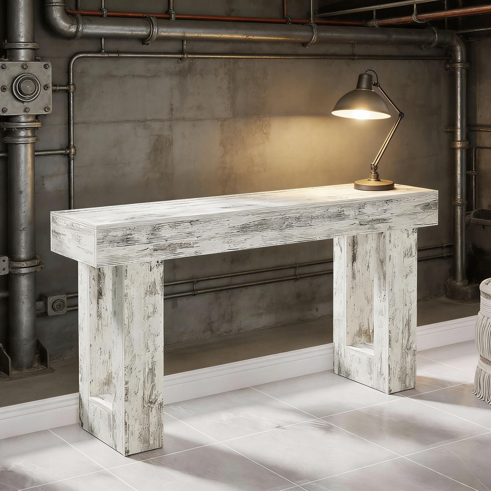 Rustic Whitewashed Console Table, 63" Long x 13.77" Deep Entryway Sofa Table, view 5