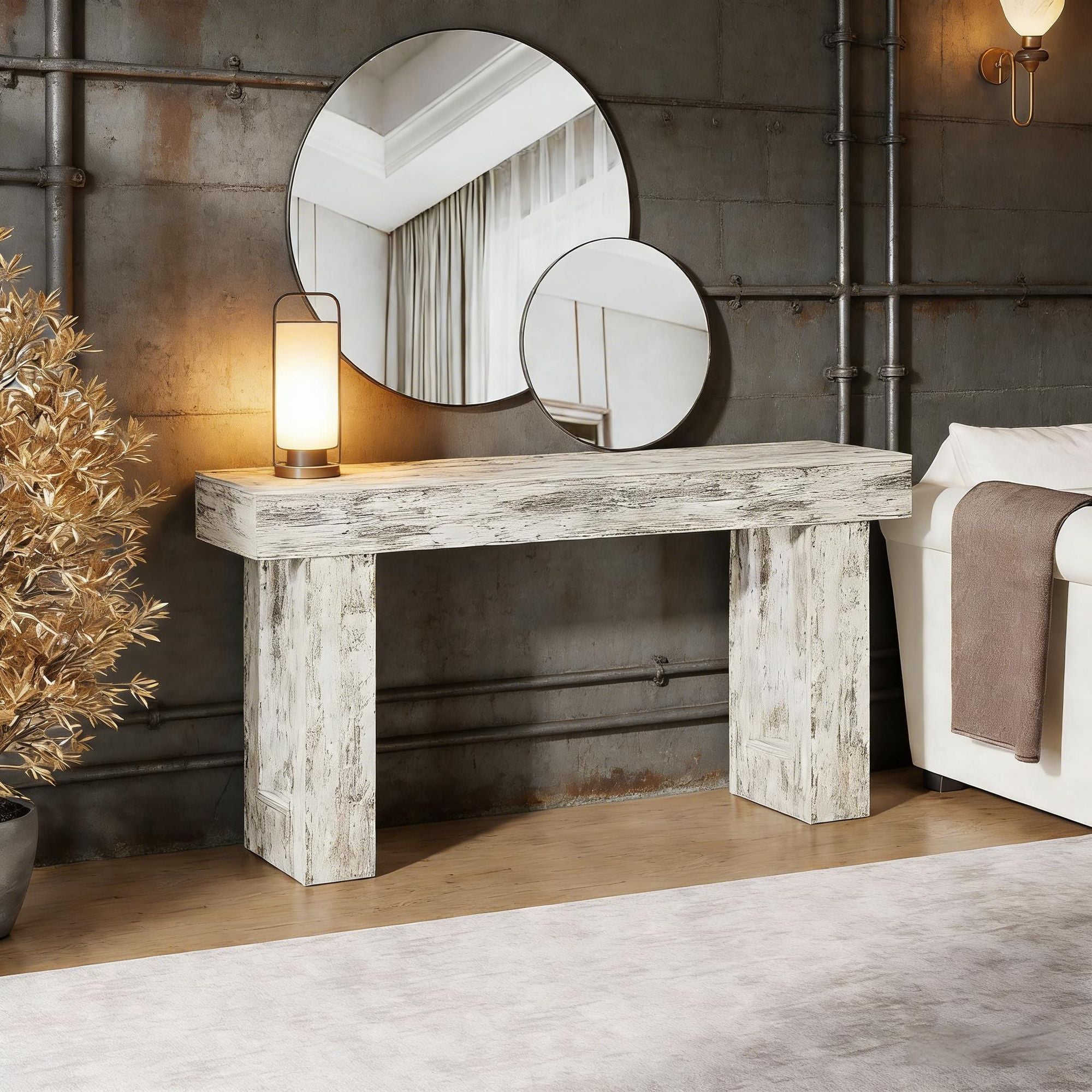 Rustic Whitewashed Console Table, 63" Long x 13.77" Deep Entryway Sofa Table, view 6