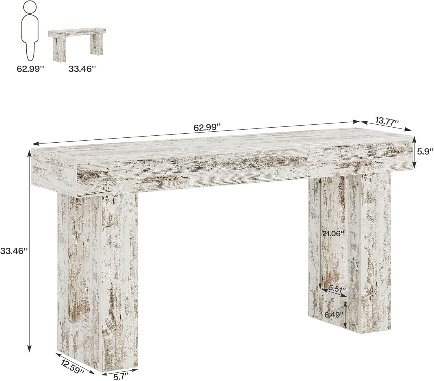 Rustic Whitewashed Console Table, 63" Long x 13.77" Deep Entryway Sofa Table, view 2