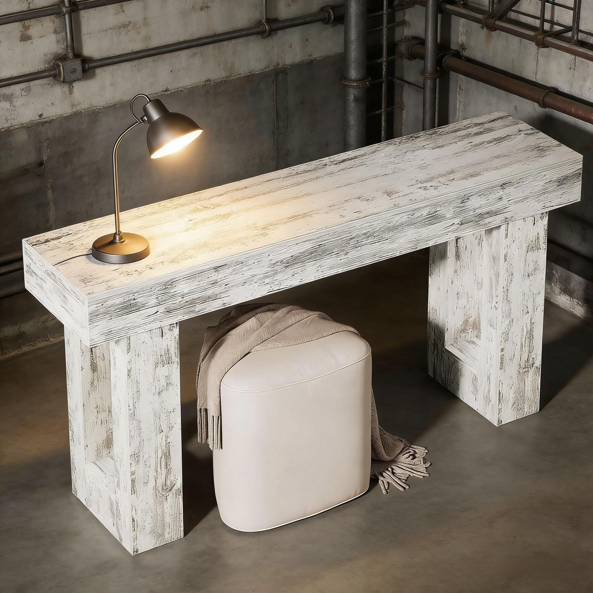 Rustic Whitewashed Console Table, 63" Long x 13.77" Deep Entryway Sofa Table, view 7