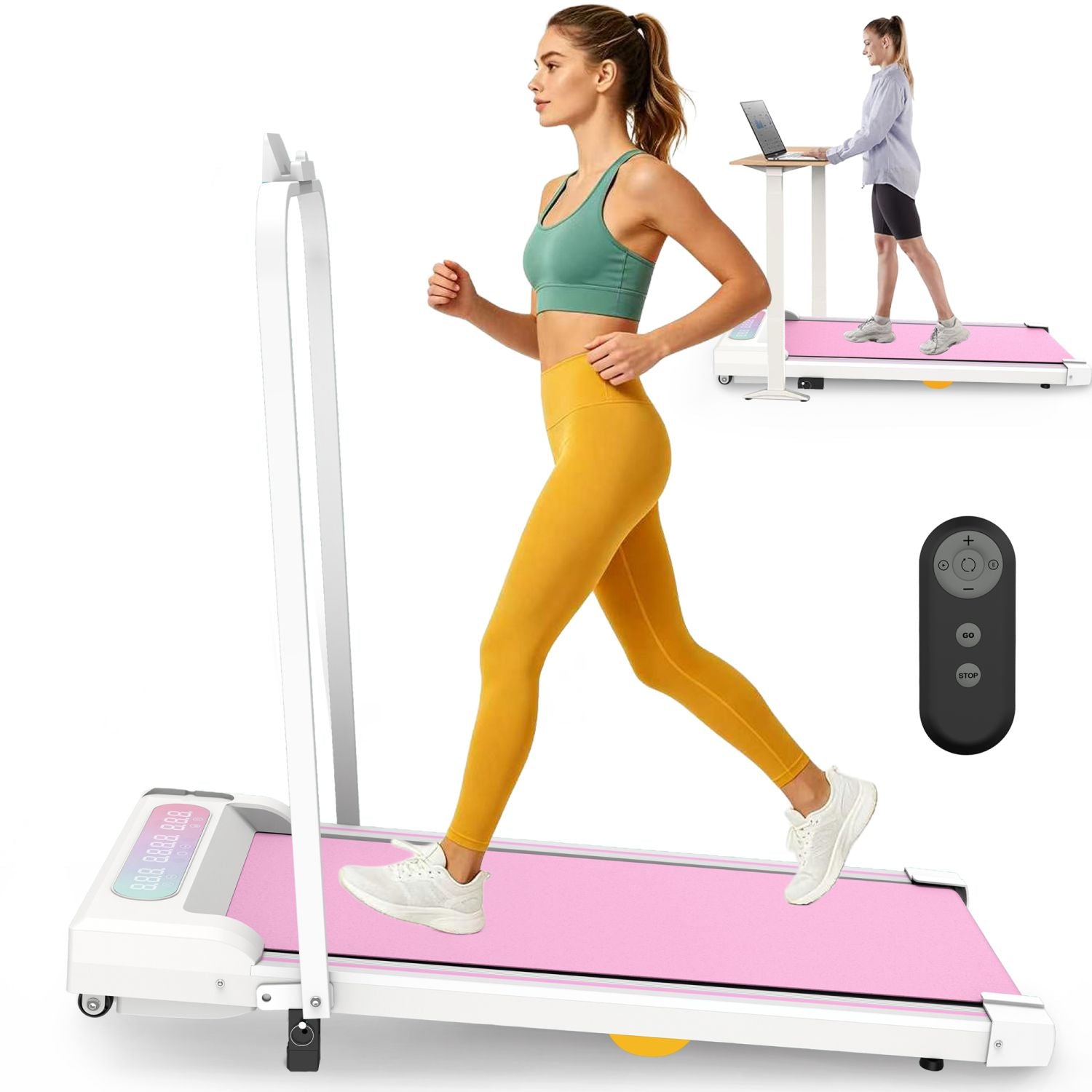 Pink Under Desk Treadmill — Folding Walking Pad With Incline & Remote, view 5