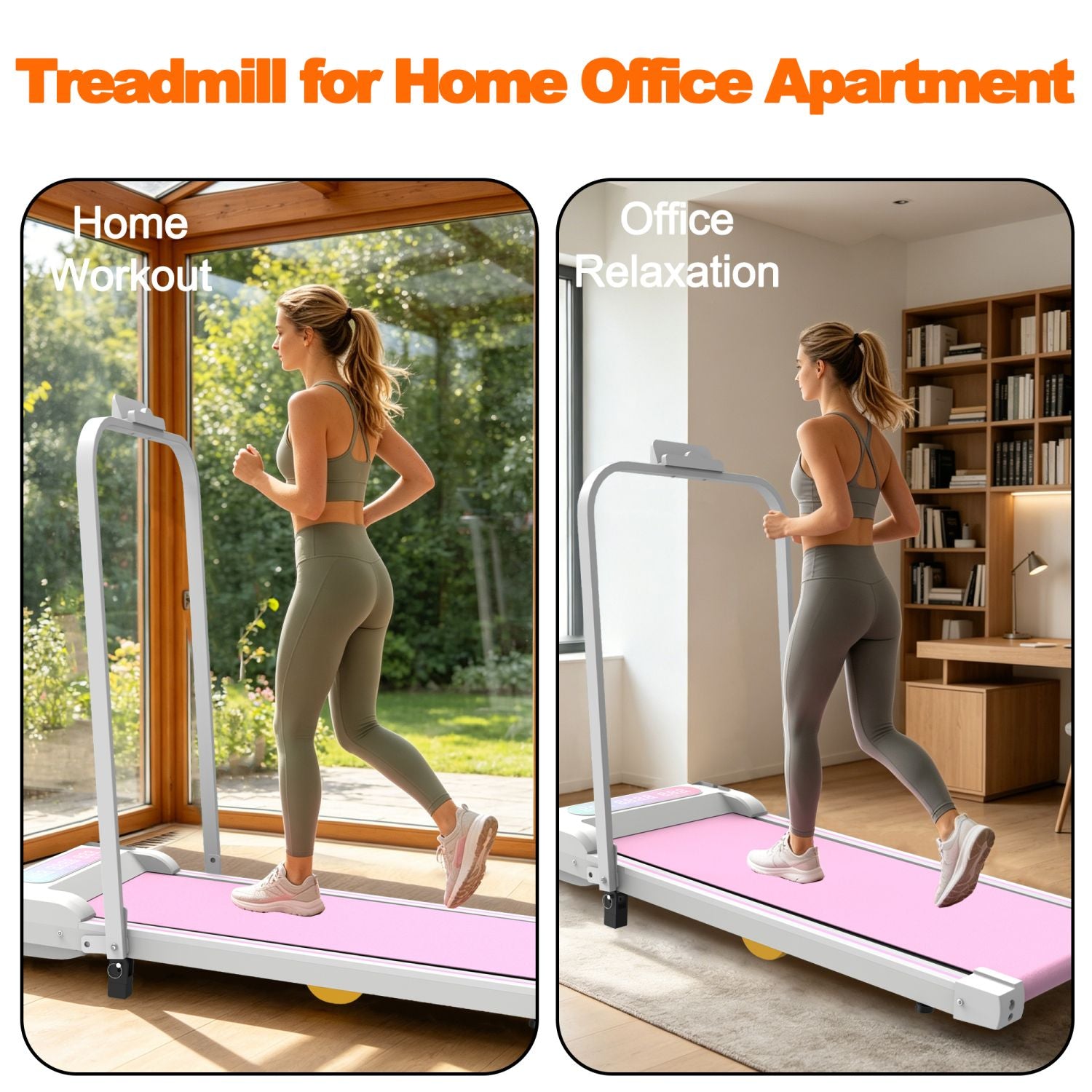 Pink Under Desk Treadmill — Folding Walking Pad With Incline & Remote