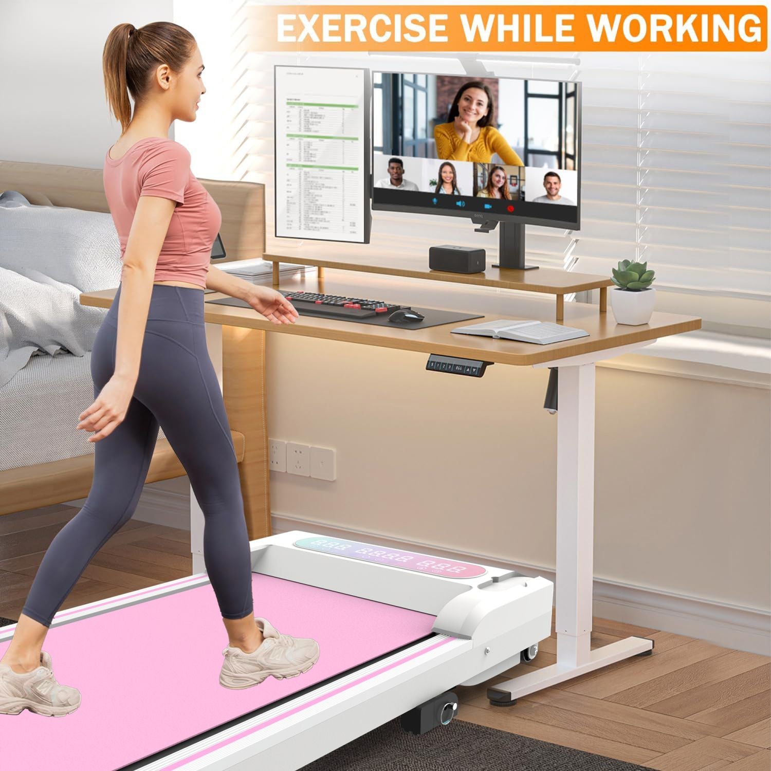 Pink Under Desk Treadmill — Folding Walking Pad With Incline & Remote, view 8