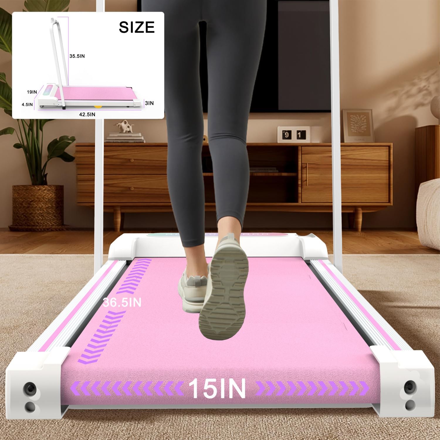 Pink Under Desk Treadmill — Folding Walking Pad With Incline & Remote, view 4
