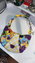 Woollypetals Cat Pouch in colorful novelty fabric with purple glitter ears
