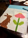 Woollypetals Echinacea Field quilt blocks showing brown rabbit and pink coneflower designs