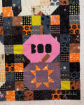 Woollypetals Ghost Party Pumpkin quilt with pink ghost and star blocks