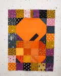 Woollypetals Ghost Party Pumpkin Expansion Pack quilt block in orange and Halloween fabrics