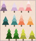 Woollypetals Enchanted Forest quilt with colorful Christmas trees in rows