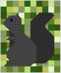Woollypetals Squirrel quilt pattern in dark gray and green fabrics
