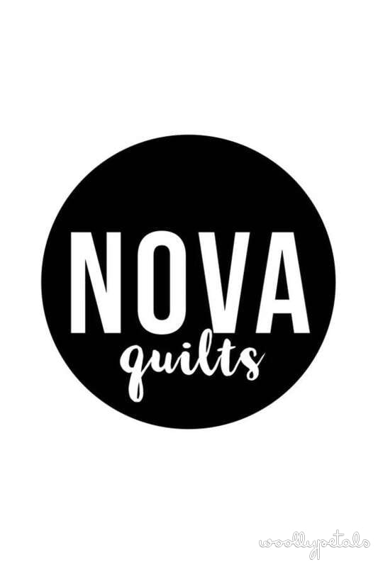 NOVA quilts logo in black circle with white text