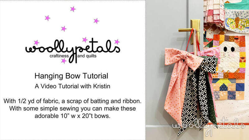 Woollypetals hanging bow tutorial logo with fabric bows displayed