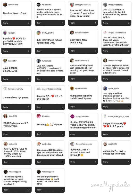 Sewing machine reviews and recommendations from Instagram followers
