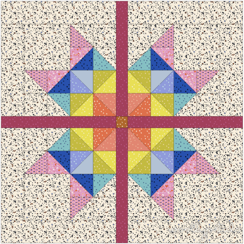 Woollypetals Starfy quilt pattern with giant sawtooth star and prismatic borders