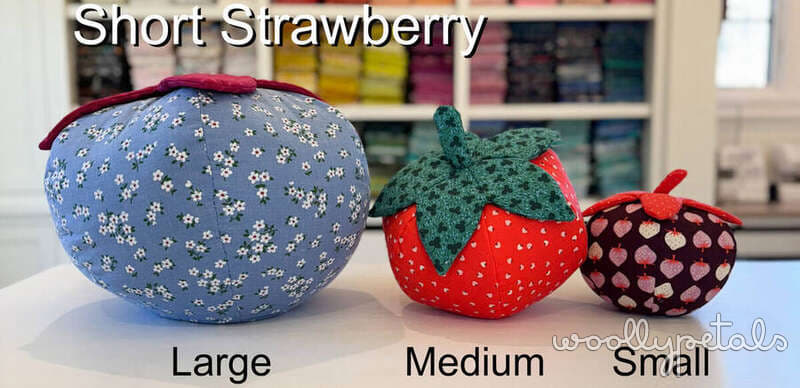 Woollypetals Strawberry Pillow Pattern in three sizes: large, medium, and small