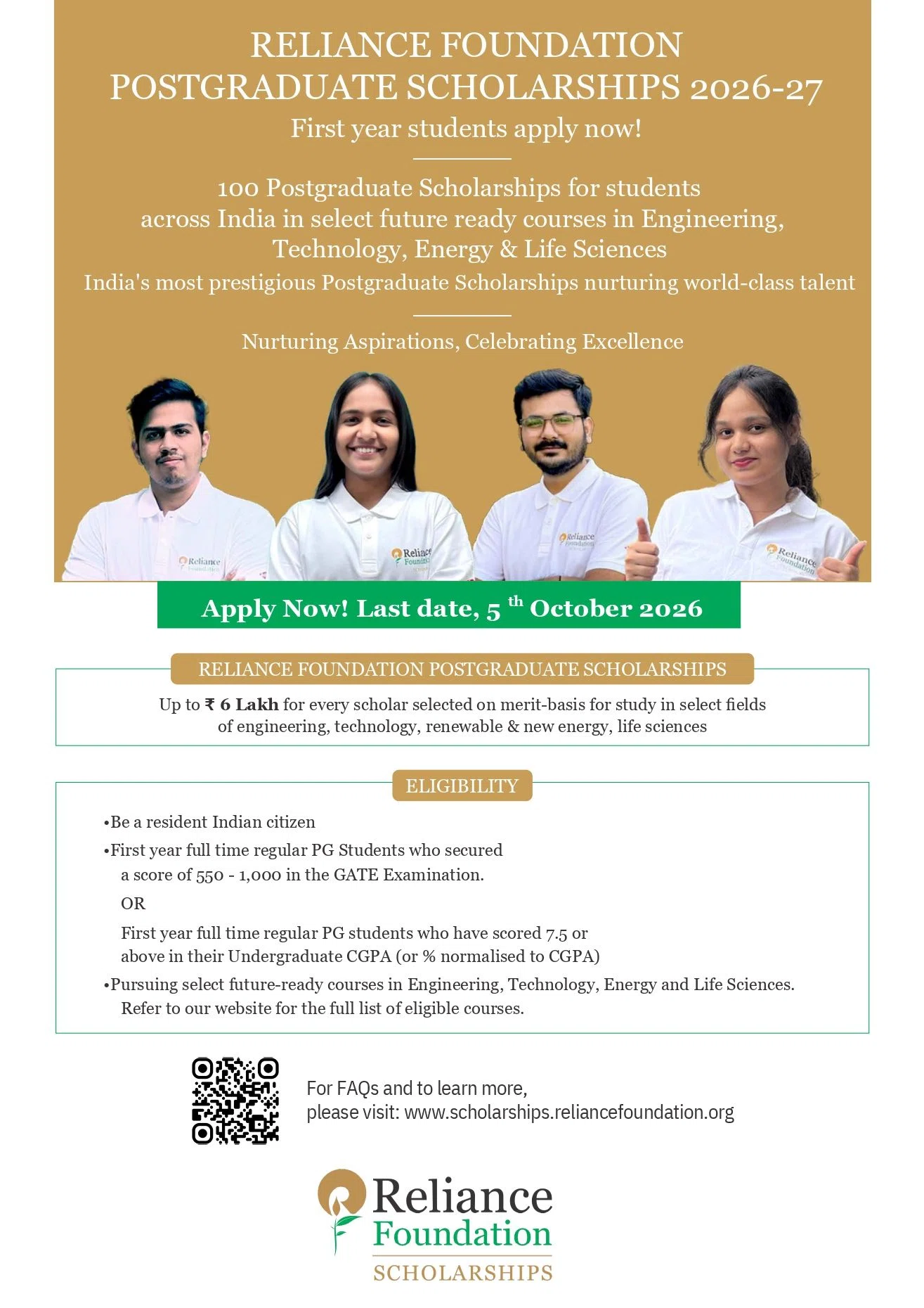 Reliance Foundation Postgraduate Scholarship 2026-27