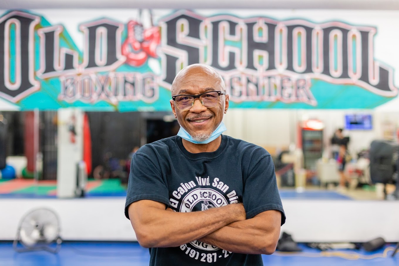 Coach Ernest training a boxer at Old School Boxing & Fitness in San Diego