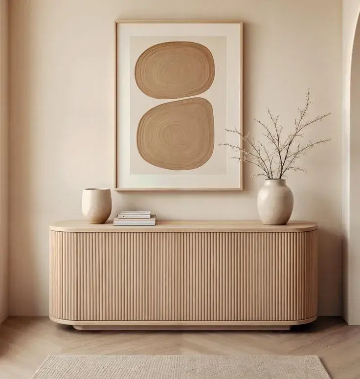 La Consola Aura nace de la búsqueda del equilibrio entre diseño contemporáneo, calidez natural y funcionalidad real. Elaborada en roble horneado, esta pieza destaca por sus formas suaves, su frente acanalado y una presencia visual que transmite orden y sofisticación sin excesos. En Comfort Design concebimos cada mueble como parte del espacio y no como un objeto aislado. Por eso, la Consola Aura está pensada para integrarse de manera natural en salas, comedores o recibidores, aportando almacenamiento discreto y una estética limpia que eleva el ambiente. Su estructura en madera sólida, los cantos curvos y el trabajo detallado en las superficies reflejan un enfoque claro en calidad, durabilidad y diseño consciente. Es una consola pensada para quienes valoran los muebles bien hechos, con identidad y propósito.