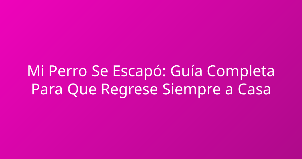 Mi Perro Se Escapó: Guía Completa Para Que Regrese Siempre a Casa