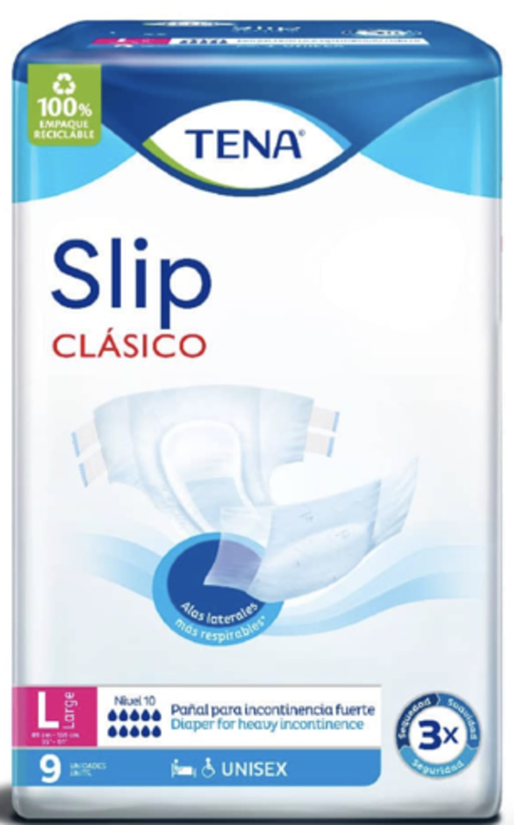 TENA BASIC / SLIP CLASICO GRANDE (L) 9 UNDS