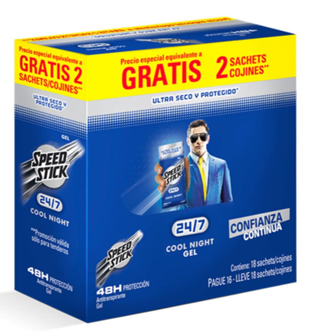 DESODORANTE SPEED STICK GEL COOL XTREME NIGHT MEN x 18 SOBRE