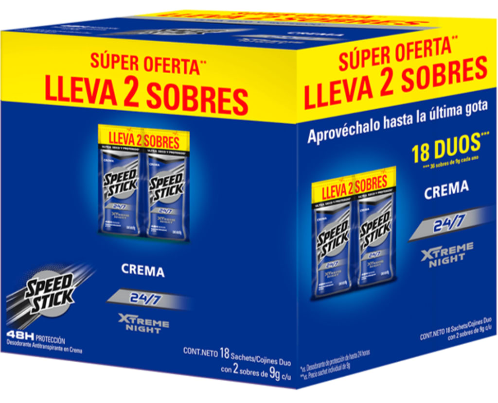 DESODORANTE SPEED STICK CREMA XTREME NIGHT MEN x 18 DUOSACH