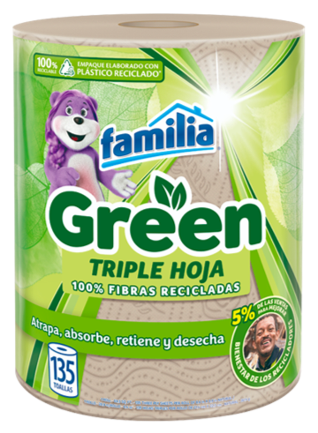 TOALLA FAMILIA COCINA GREEN TRIPLE HOJA 135 HOJAS x 12