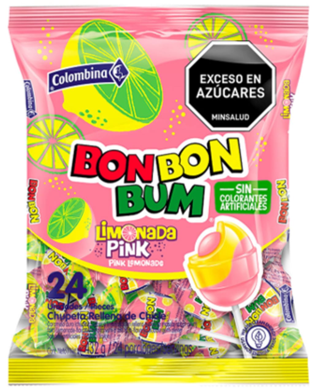 CHUPETA BONBONBUM COLOMBINA LIMONADA ROSADA 24 UNDS