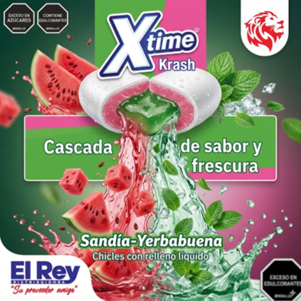 CHICLE XTIME RELLENO SANDIA YERBABUENA DISPLAY 100 UNDS