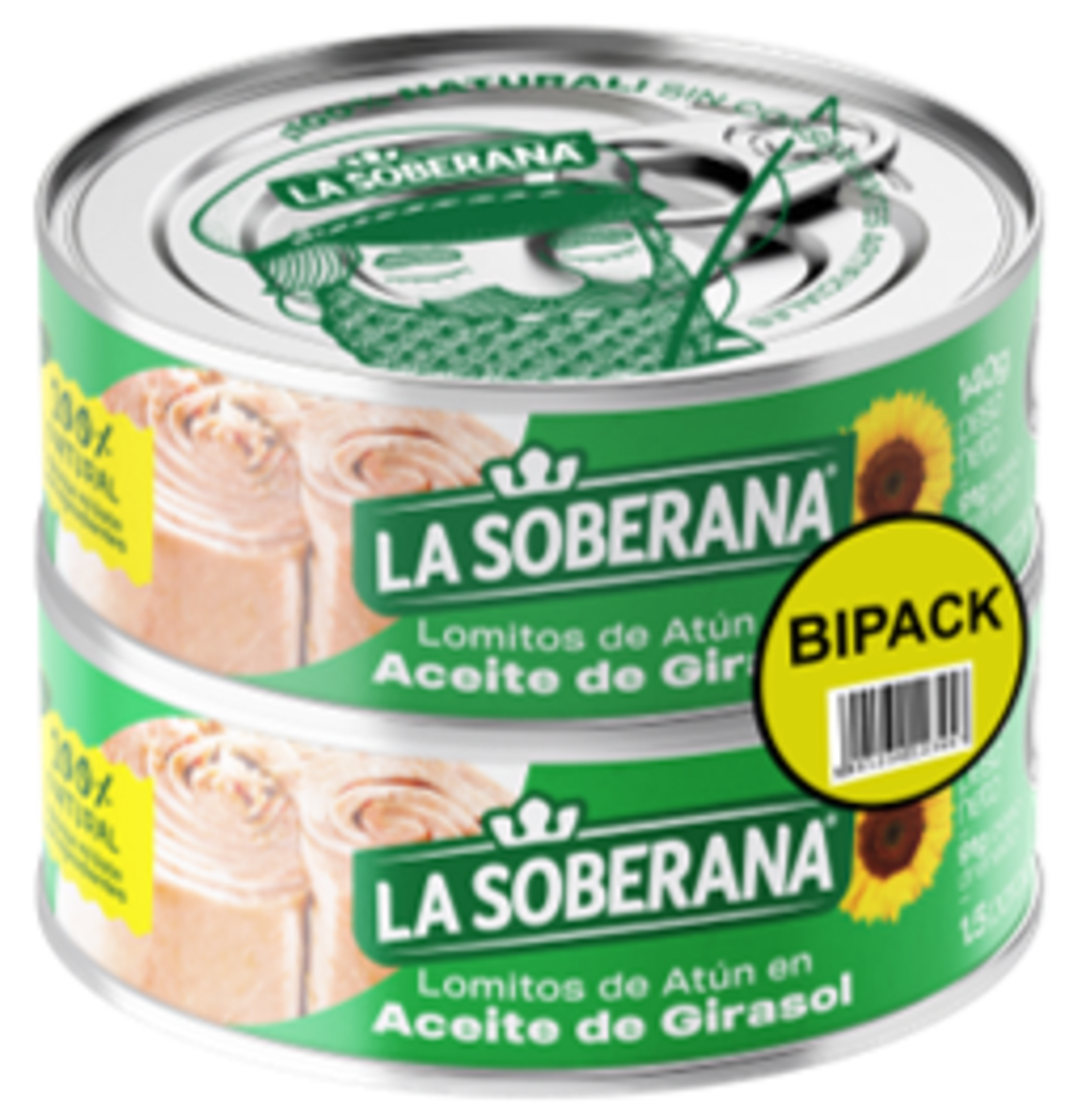 ATUN SOBERANA LOMITOS ACEITE DE GIRASOL 140 GRS x 2 $E x 24