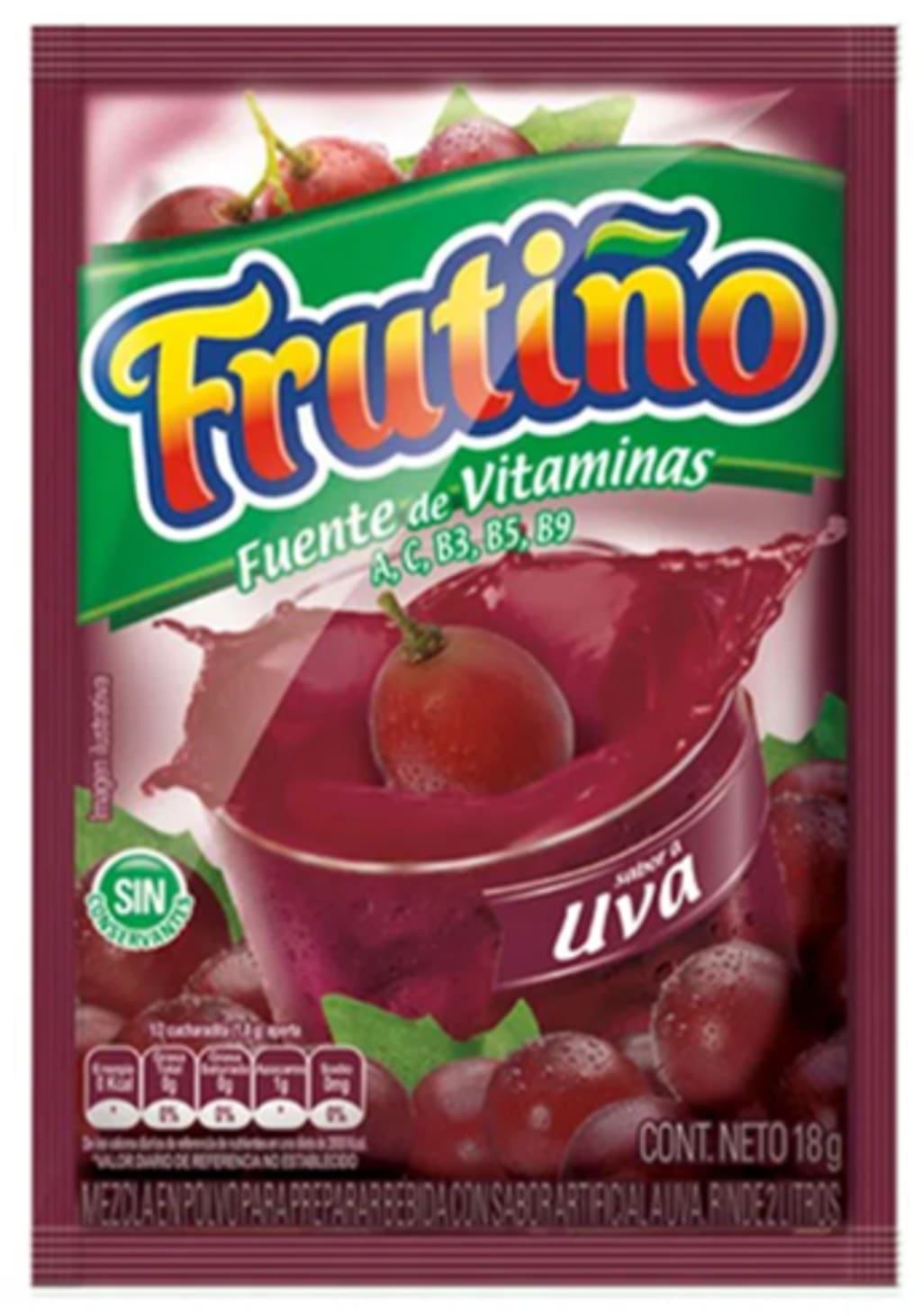REFRESCO FRUTIÑO 2 LITROS UVA 20 SOBRES x 24 DISPLAY