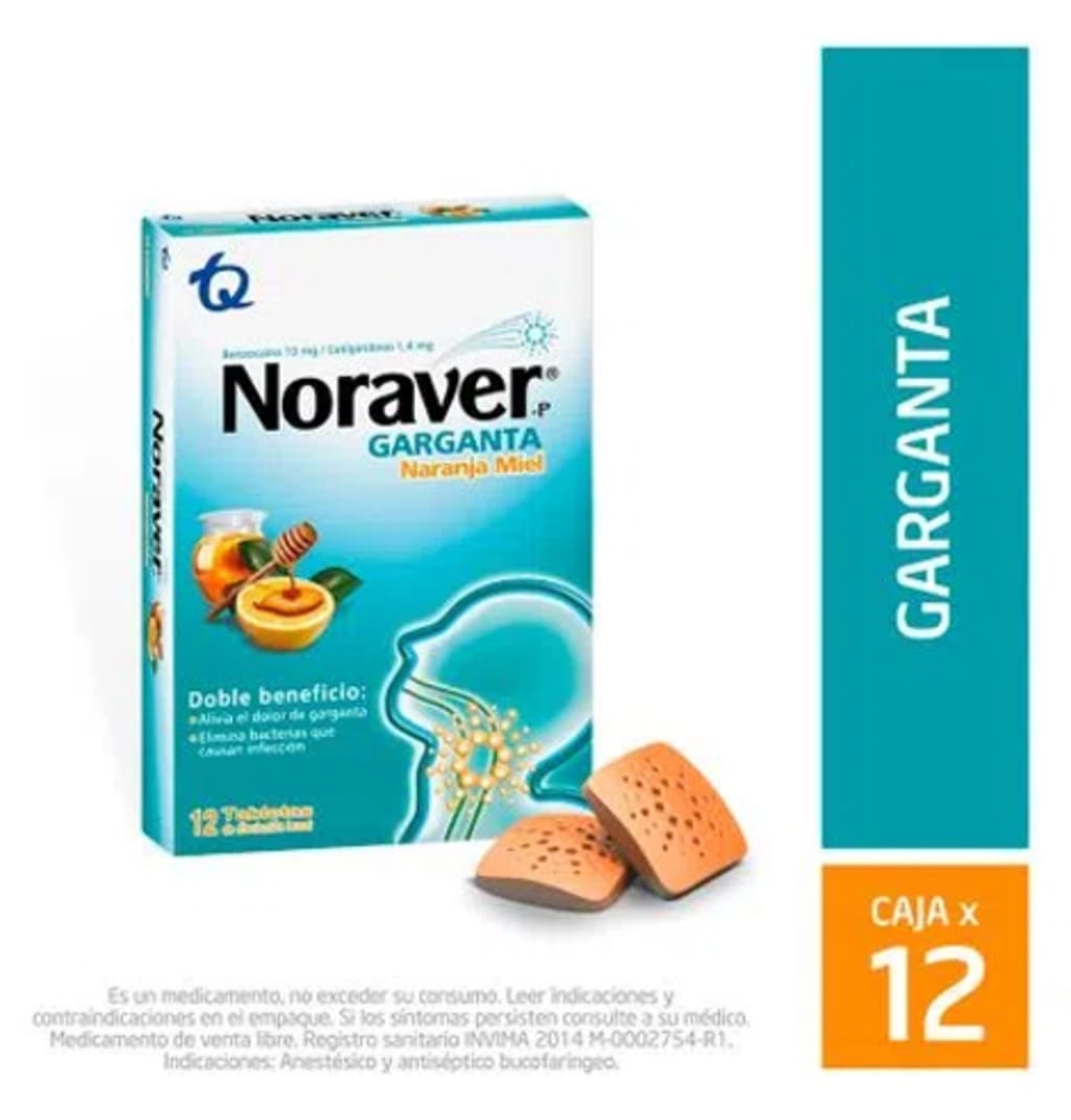 NORAVER GARGANTA PASTILLAS NARANJA MIEL x 12 TABS