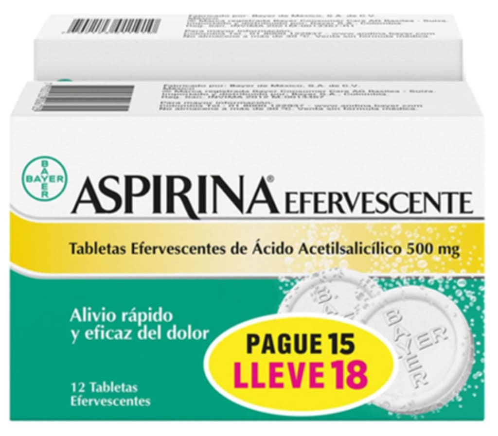 ASPIRINA EFERVESCENTE PLEGADIZA (PAGUE 15 LLEVE 18 TABLETAS)