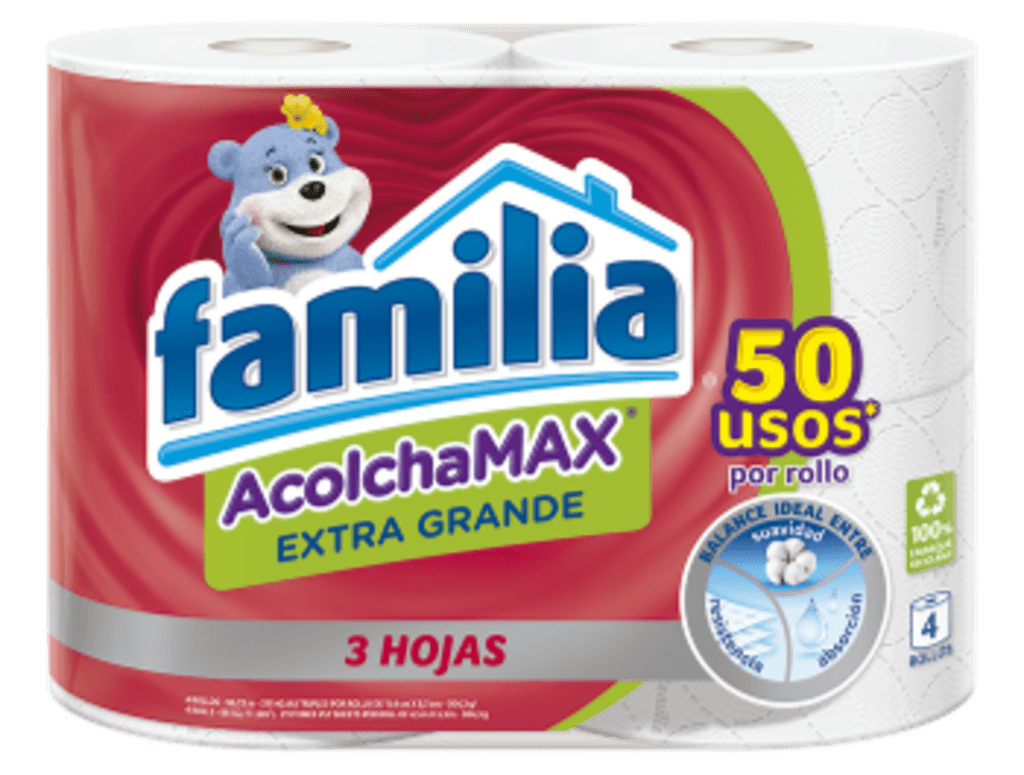 PAPEL FAMILIA ACOLCHAMAX EXTRAGRANDE x 4 ROLLOS x 8