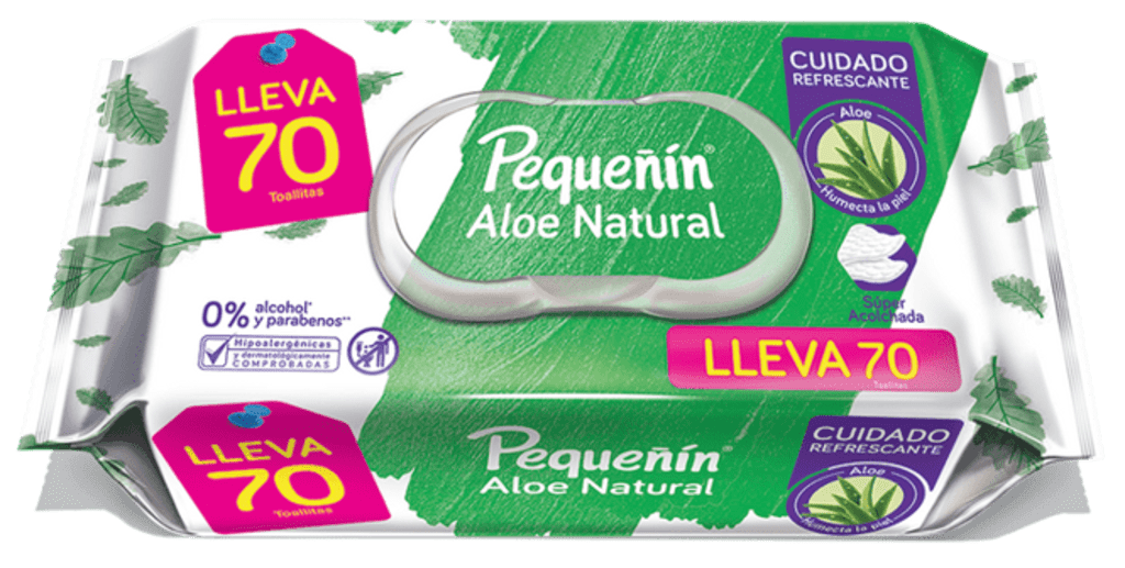 TOALLITAS PEQUEÑIN ALOE NATURAL 70 UNDS x 24
