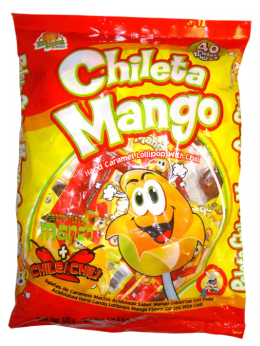 CHUPETA CHILETA CHAMOY TAJIN + MANGO 40 UNDS x 24 BOLSAS