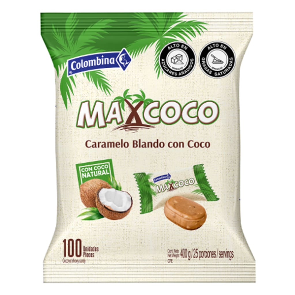 CONFITE MAX COCO CARAMELO BLANDO 100 UNDS x 16